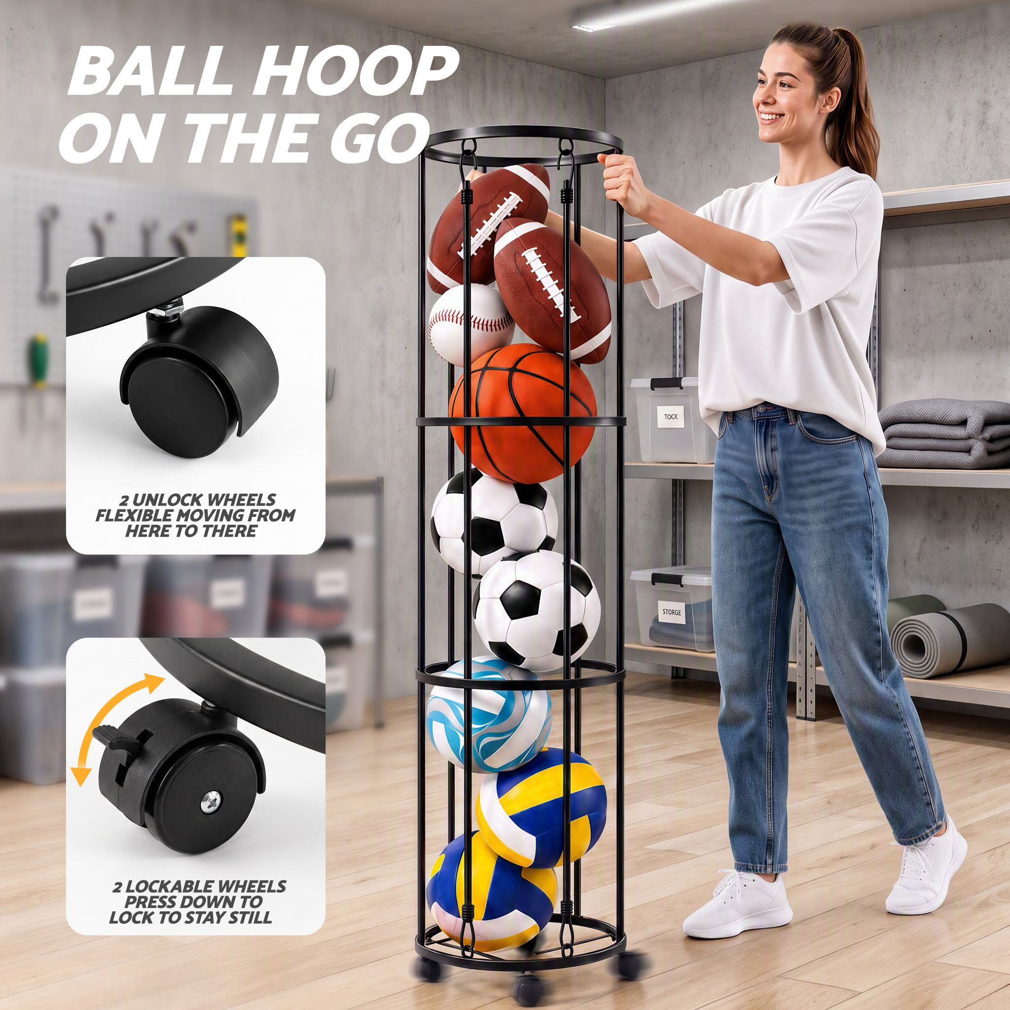Everfit Vertical Ball Storage Rack with Wheels Sports Equipment Organiser โ image 6