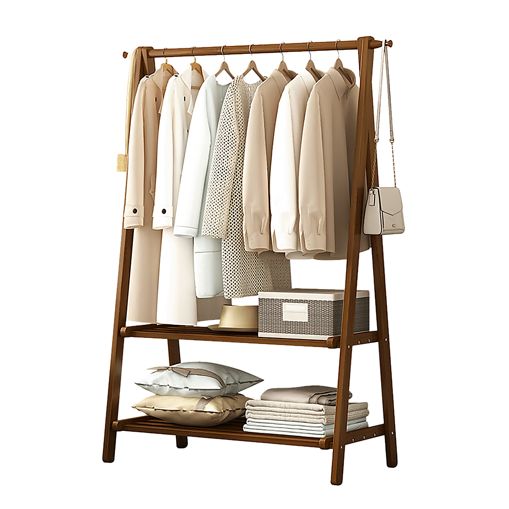 Portable Clothes Rack Coat Garment Stand Bamboo Rail Hanger Airer Closet โ image 5