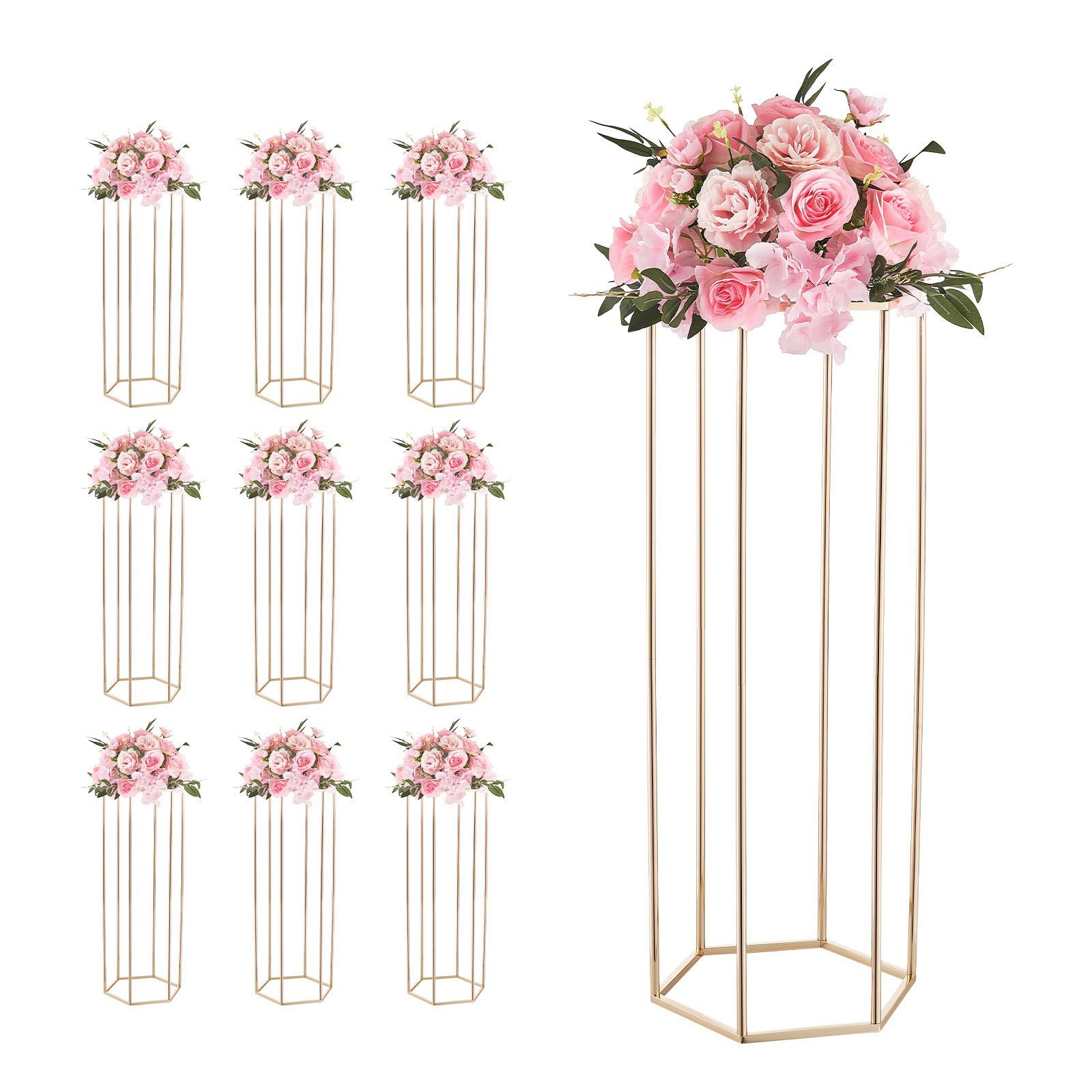 Wedding Flower Stand, 10PCS 80cm Column Flower Stand, Floral Stands with Acrylic Laminate, Hexagonal Cubic Floral Display Rack for Wedding, Party, Birthday