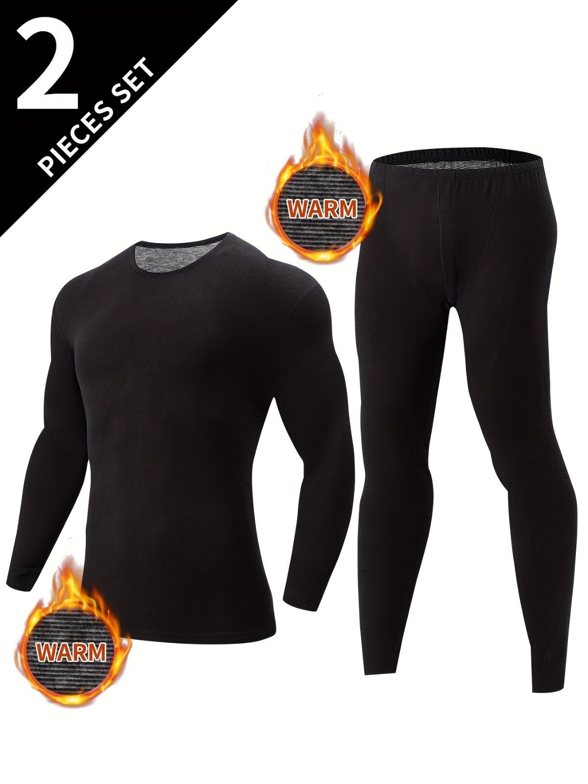 Men's Thermal Underwear Set 2-Piece Long Sleeve Top & High-Waist Pants - Beige - Size S(AU S/EU46) โ image 2