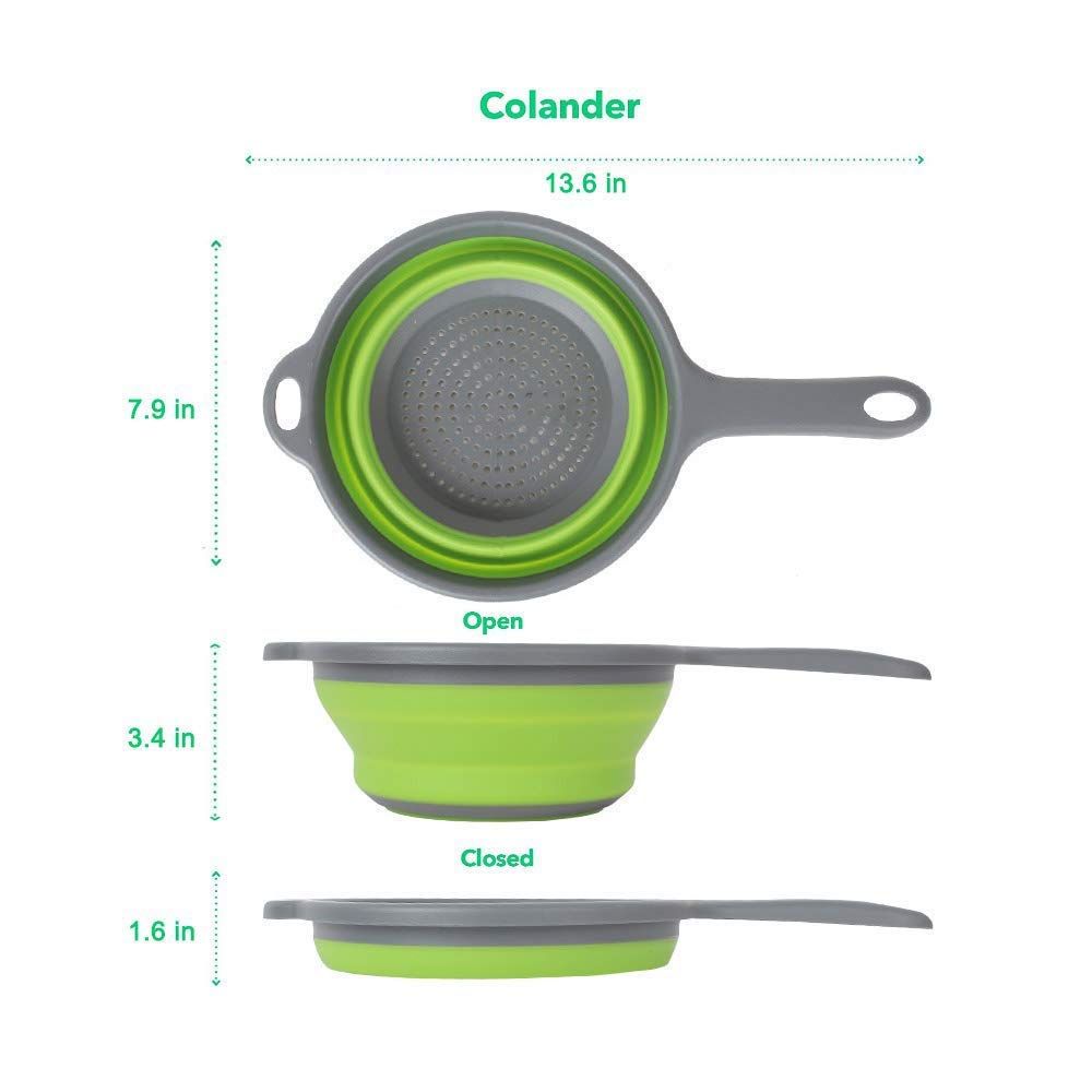 2 Pack Kitchen Foldable Silicone Strainer, Collapsible with Handles, Space-Saver Folding Strainer, (Green and Red) β image 3