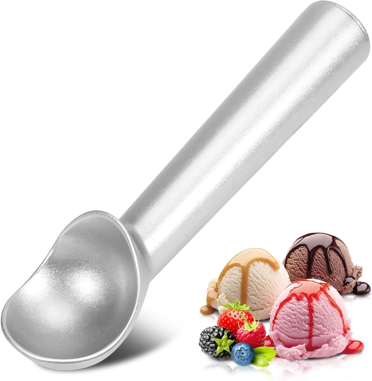 Ice Cream Scoop,7 inches Nonstick Anti-Freeze One Piece Aluminum Scooper Spoon, Heavy Duty Durable Design, Easy Clean, for Gelato, Cookie Dough, Sorbet, Almond