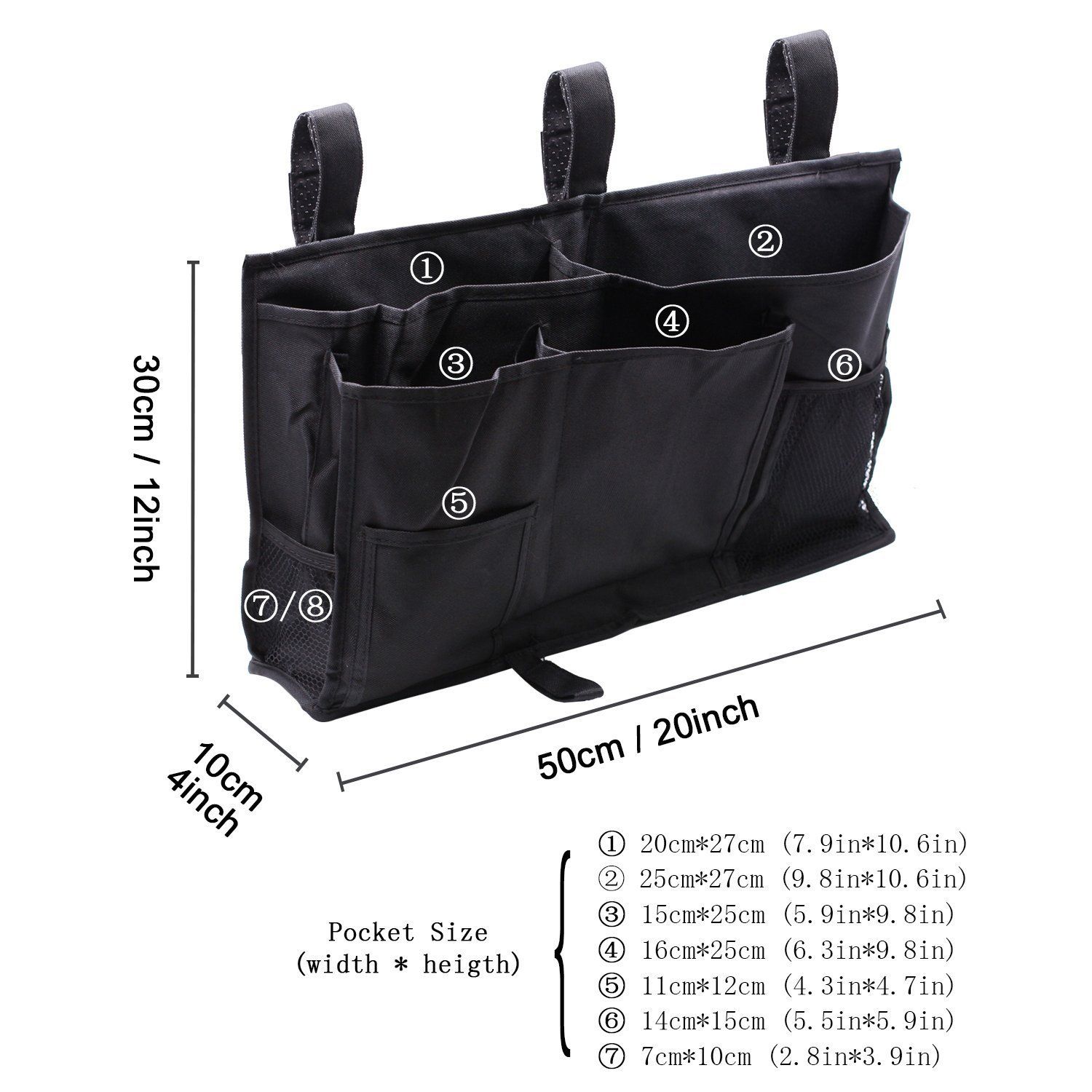 Bedside Storage Organizer, 8 Pockets Hanging Storage Bag Organizer Holder,Bedside for Dorm Rooms & Hospital Bed Rails — image 5