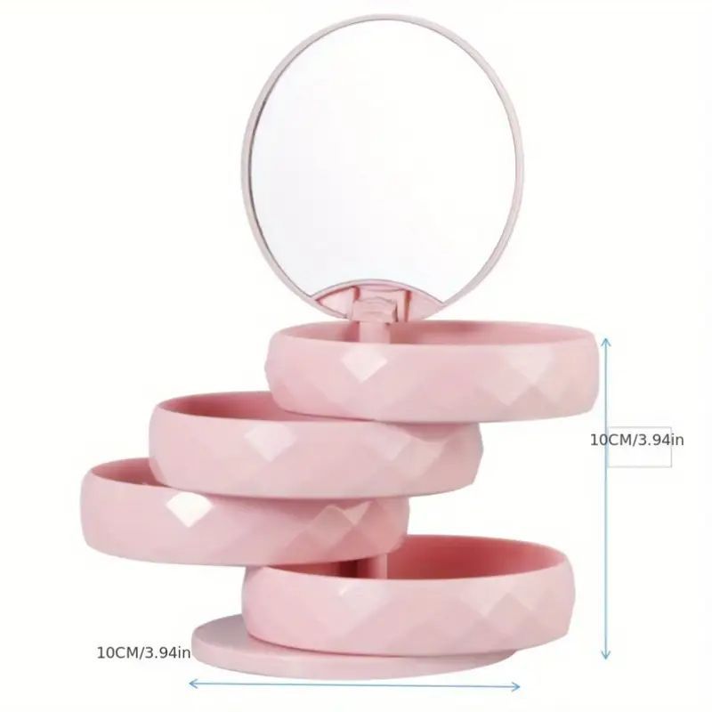 2-Pack 4-Tier Rotating Jewelry Organizer Box with Adjustable Mirror & Diamond Cut Design – Compact 360° Swivel Earring Stud Necklace Storage Box for Vanity — image 4