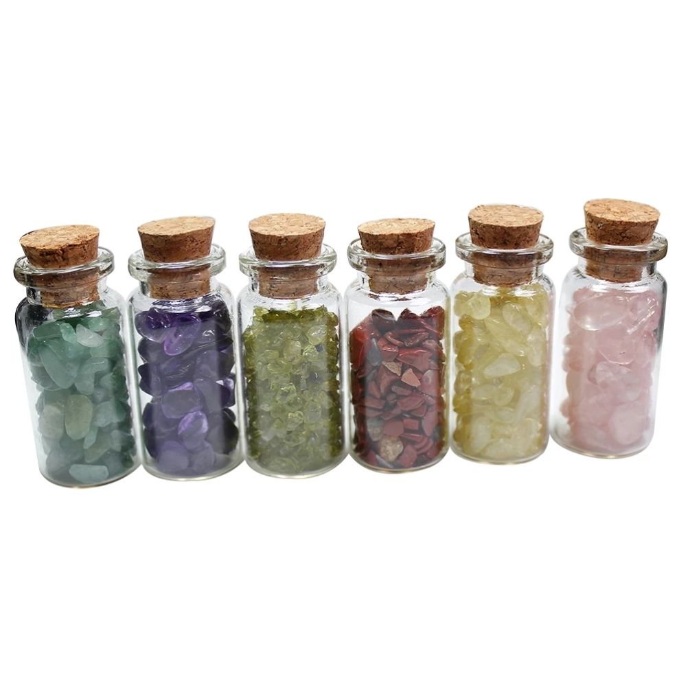 15Pcs Mini Wishing Bottles Chip Stone Set Crystal Tumbled Reiki Stones Collection Gift Home Decor โ image 3
