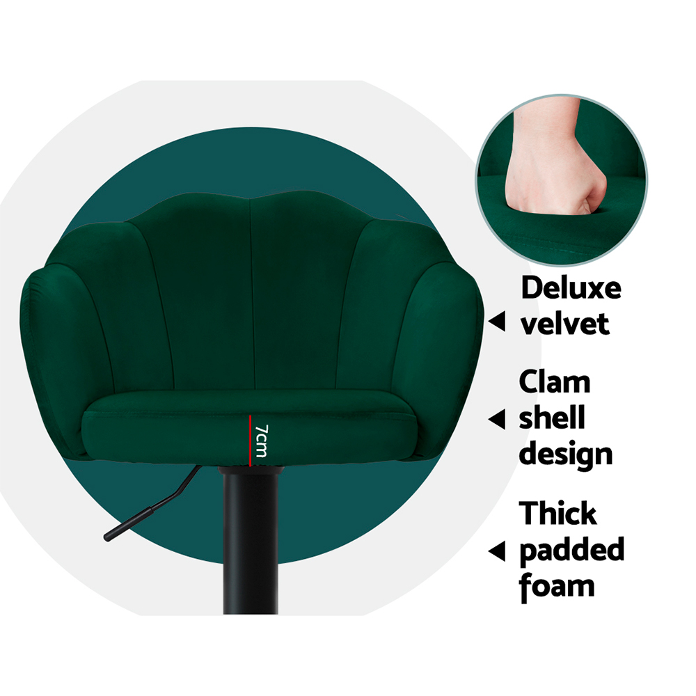 Artiss 2x Bar Stools Gas Lift Velvet Green — image 6