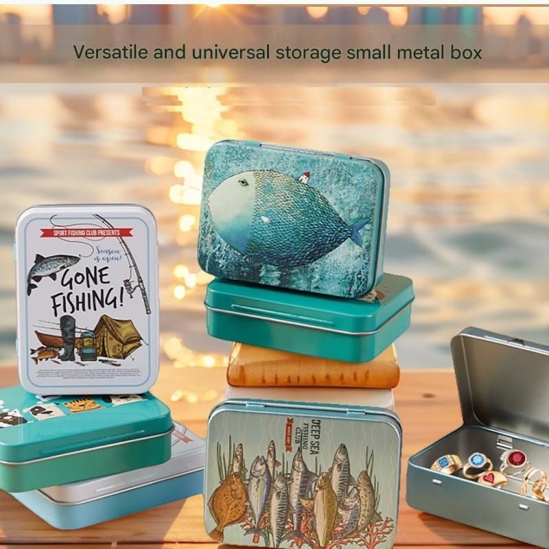 3-Pack Deep-sea fish patterns Portable Metal Storage Box for Cotton Swabs and Coins – Compact and Portable (95x70mm), Durable Storage Accessory — image 6