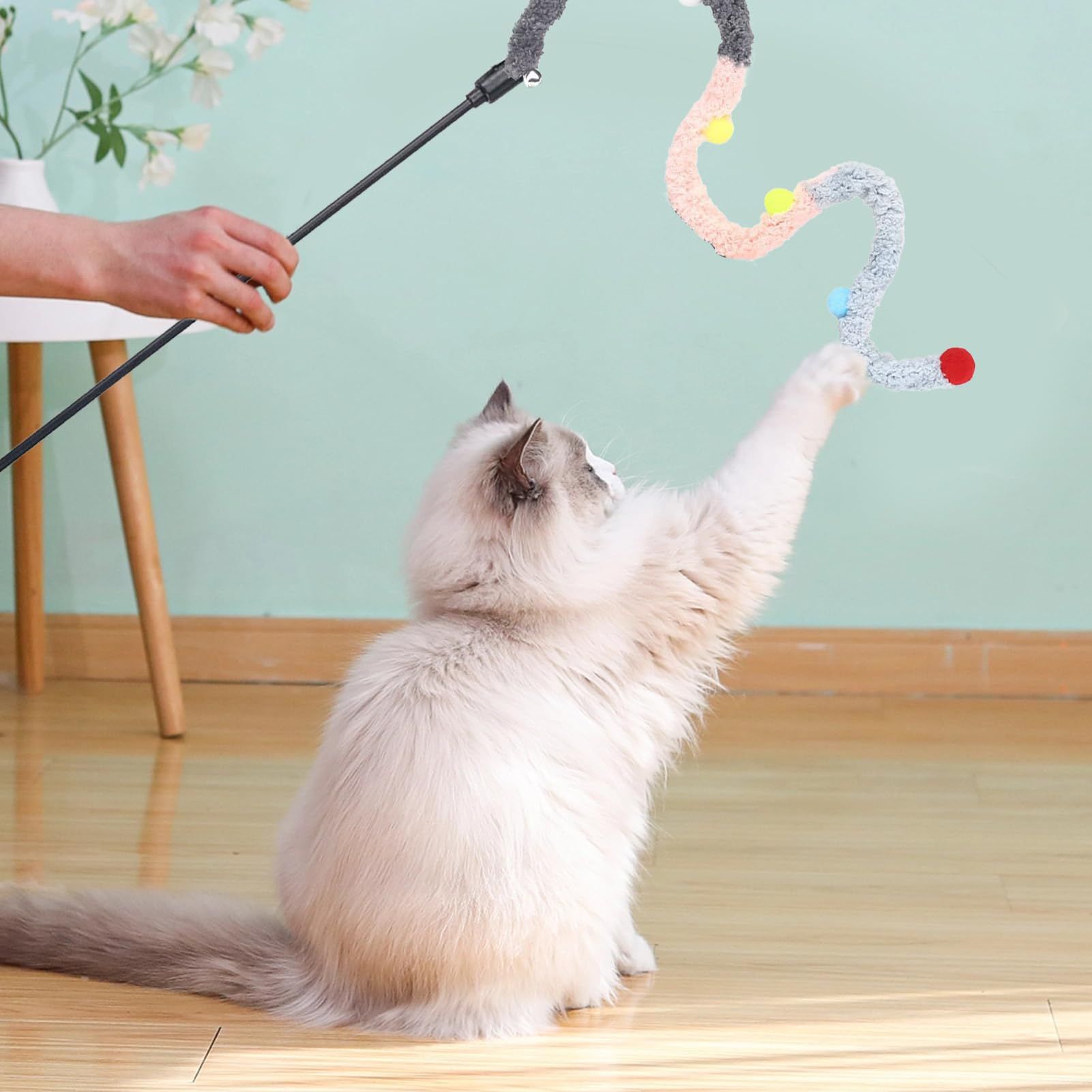 Interactive Catcher Teaser, Retractable Cat Wand Toys, Replacement Teaser with Bell Refills, Cat Exercise Playing Toy — image 5