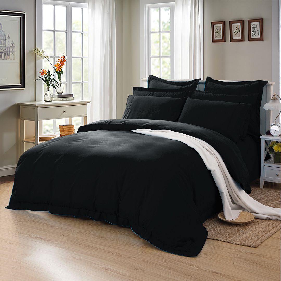 1000TC Tailored King Single Size Black Duvet Quilt Cover Set — image 2