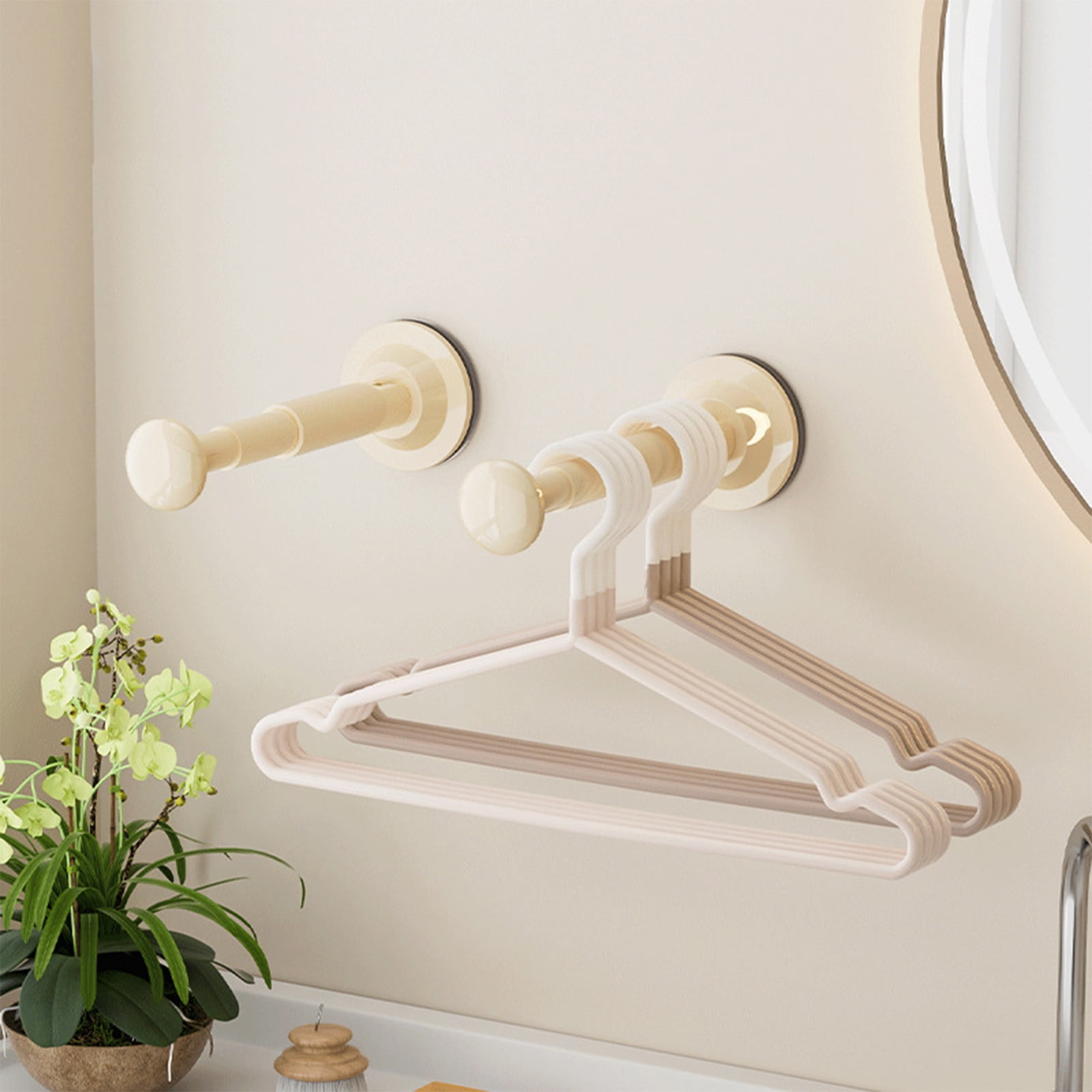 2PCS Retractable Clothes Hanger Storage Rack, Extendable Clothes Hanger with Suction Cup, Space Saving Household Tool for Closet Washer Dryer Beige — image 4