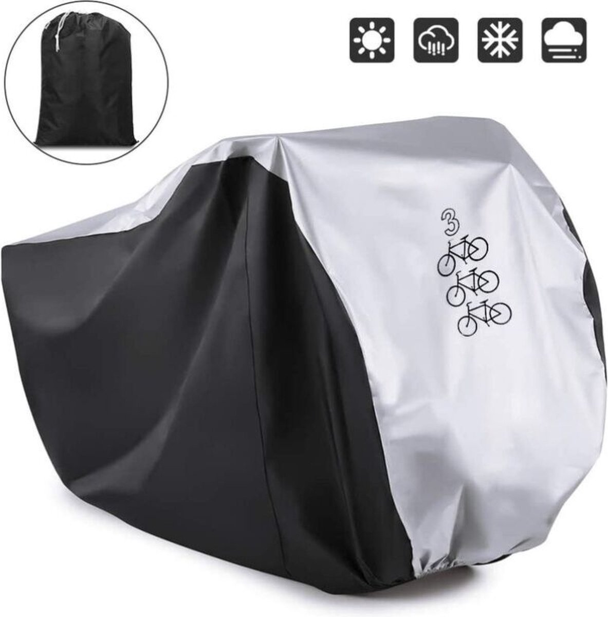 Protective cover - 3 bicycles - Saddle cover - Storage bag - 210D - All weather - 200*105*110 cm(L) - waterproof - dustproof - UV protection - Cover โ image 2