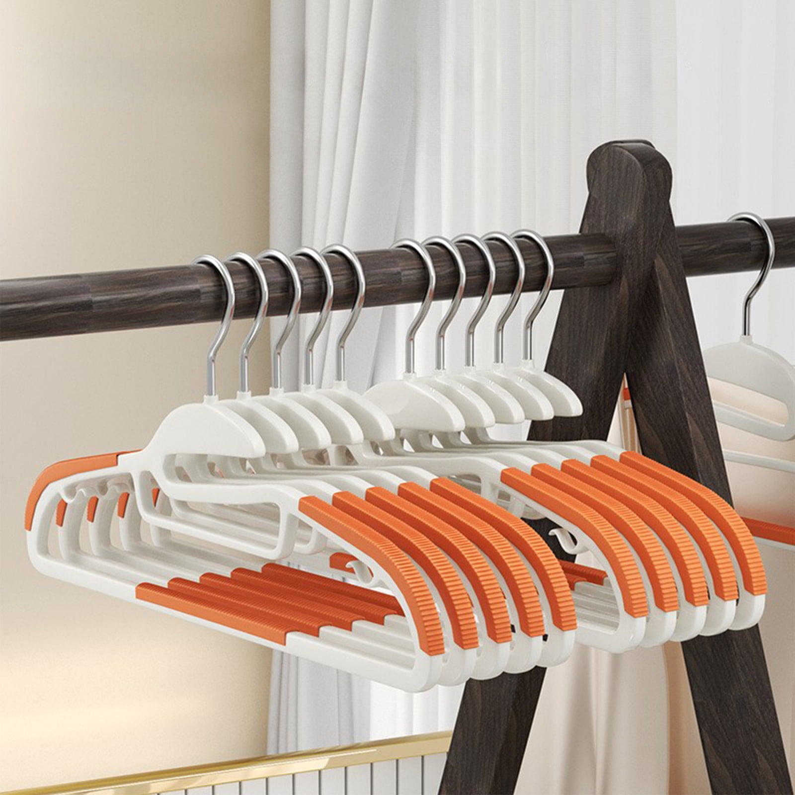 Clothes Hangers Plastic, Sweater Hanger with 360° Swivel Hook, No Slip Hangers Wind Proof, Hanger Space-Saving, No Shoulder Bump Hangers Orange — image 6