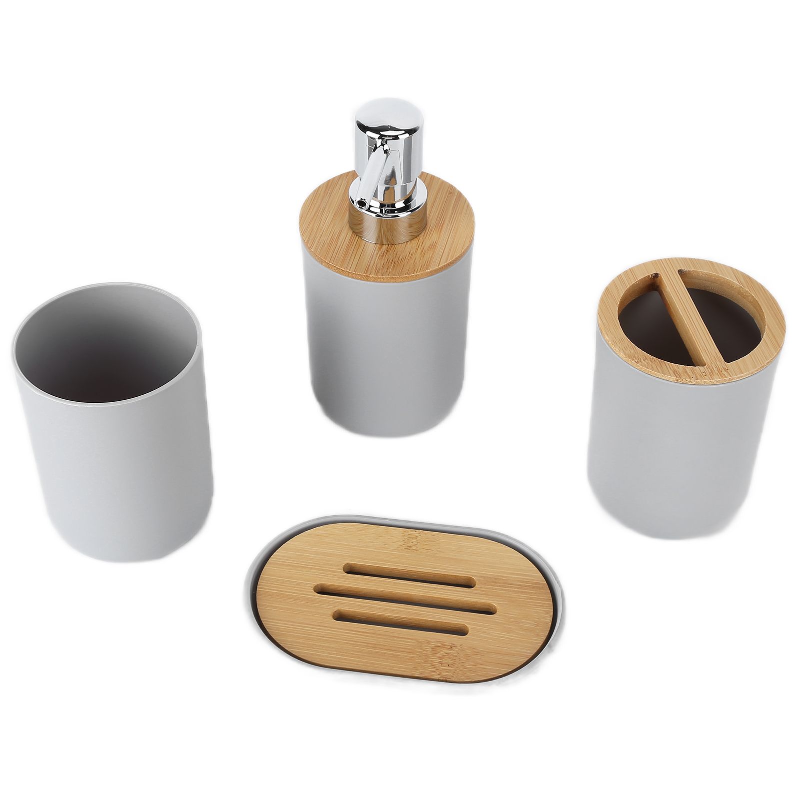 4Pcs Bathroom Accessory Set Bamboo Waterproof Durable Gift Toothbrush Cup for Home HotelGrey โ image 2