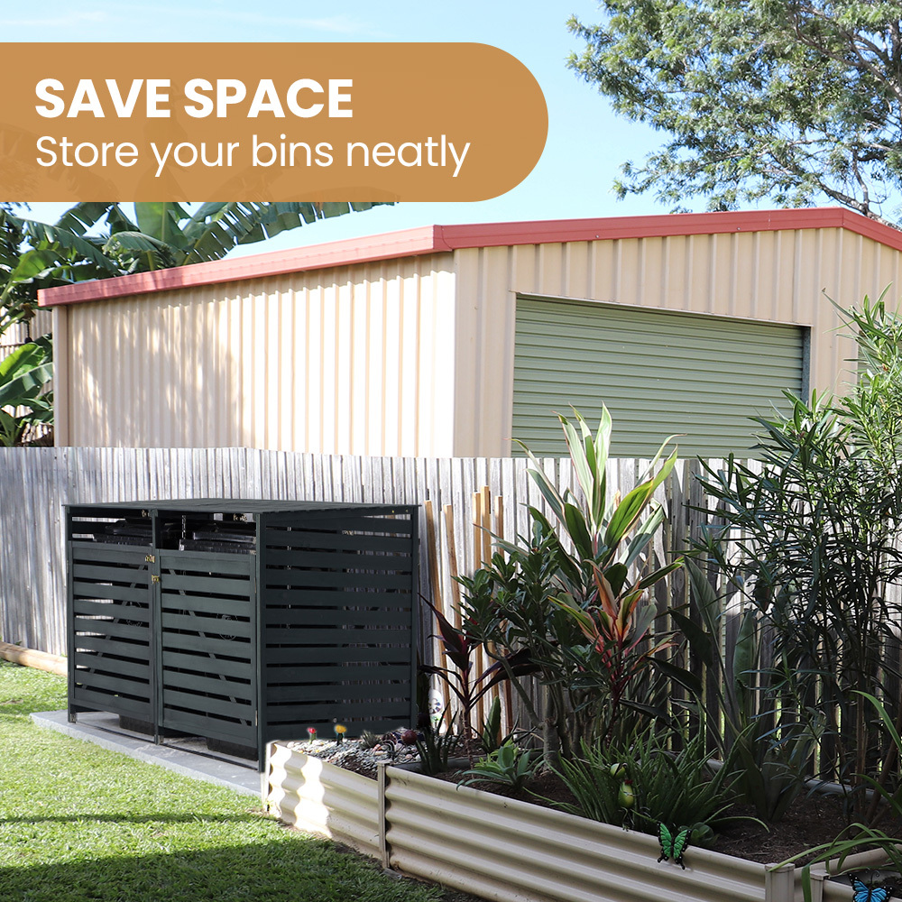 PlantCraft Double Wood Wheelie Bins Storage Shed, 2 Door Garbage Rubbish Bin Enclosure โ image 6