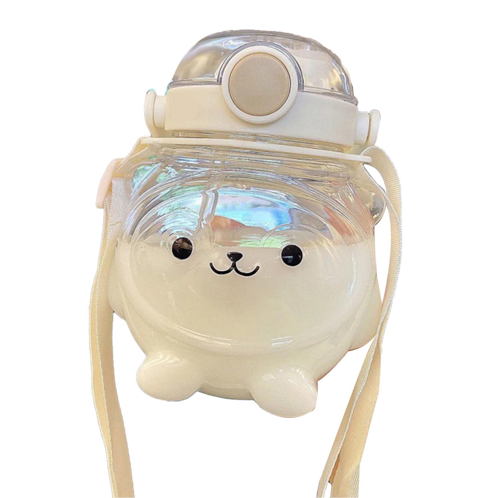 Large Water Bottle 1000ml Cartoon Bear Shape Portable Drinking Bottle with Straw Strap for Summer White — image 4