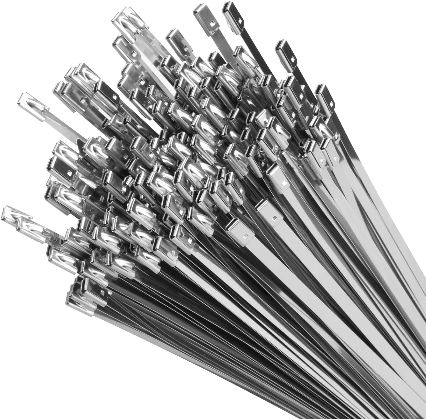 11.8 Inch Metal Zip Ties (200 Pack), 304 Stainless Steel Heavy Duty Zip Ties, 300lbs Tensile Strength, Multi-Purpose Self-locking Cable Ties for Exhaust Wrap