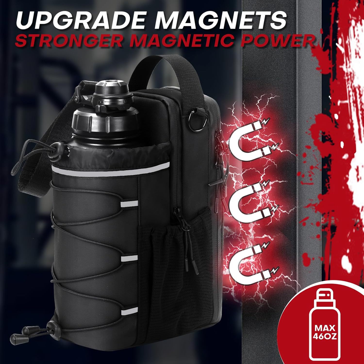Black Magnetic Water Bottle Holster – Large-Capacity, Crossbody Carry Pouch for Outdoor & Gym Use — image 2