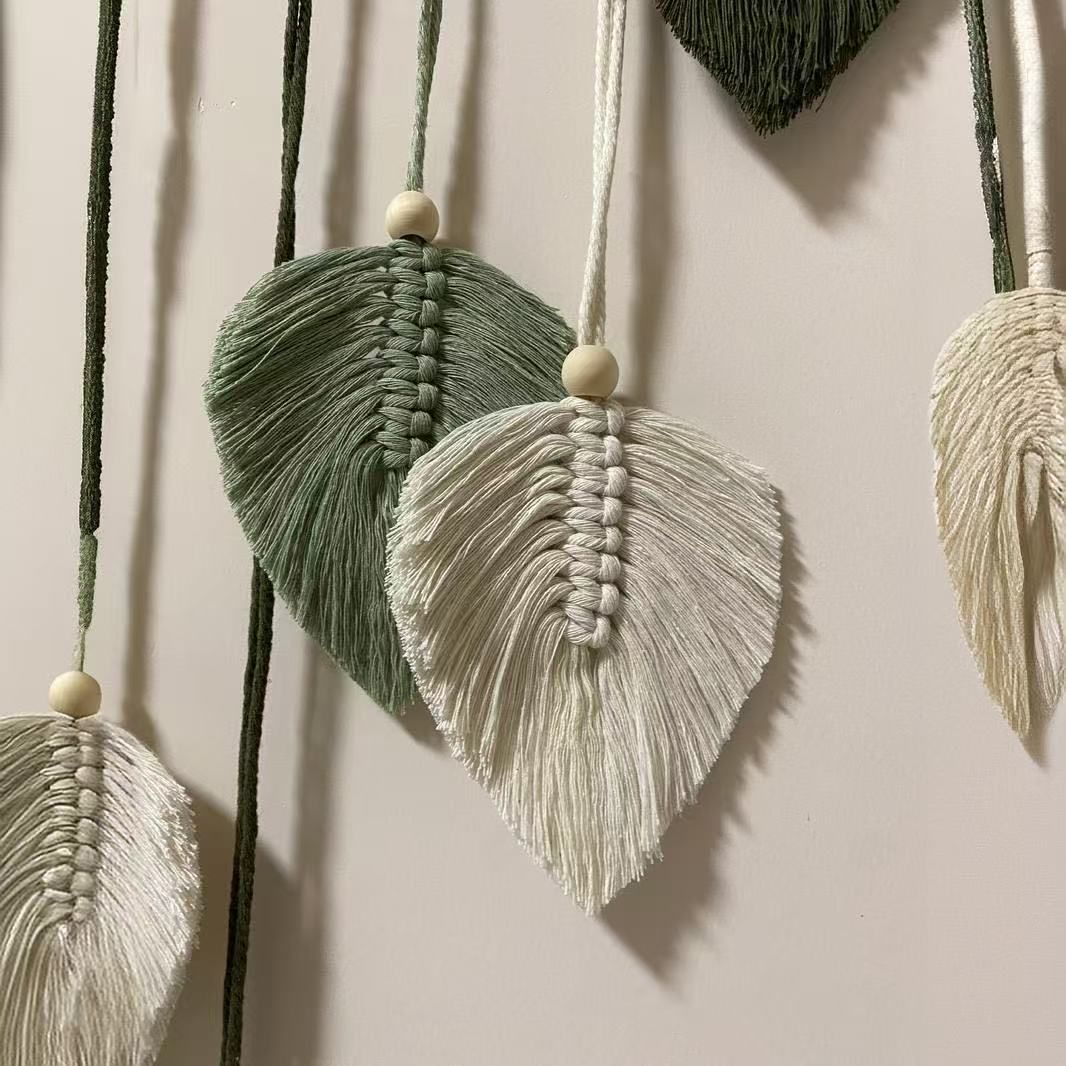 Wall Hanging Large Leaves Tapestry Wall Hanging Decoration Boho Handmade Woven Leaf Feather Wall Art Decor for Nursery Bedroom Living Room Office Christmas — image 4