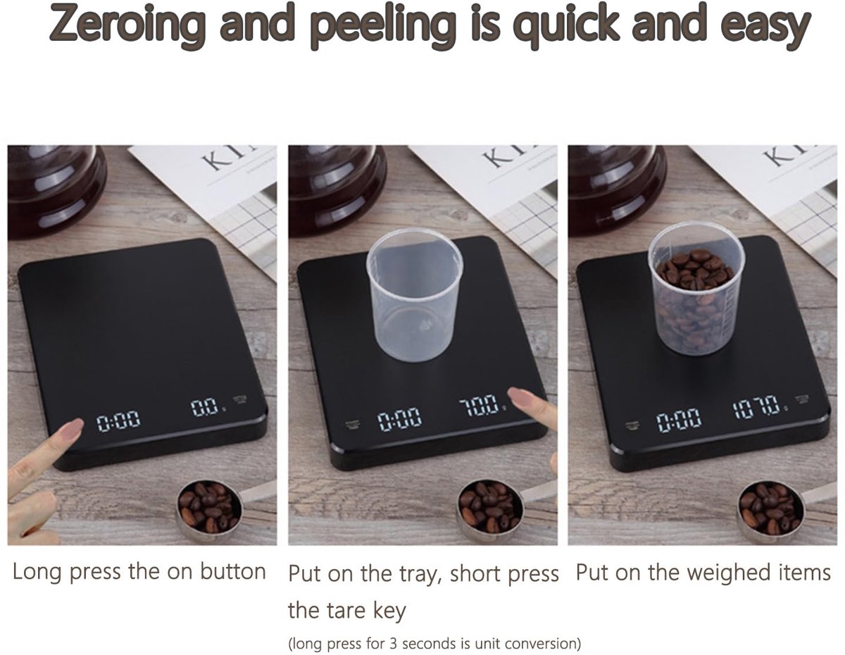 Precision Scale - Barista Scale - Coffee Scale with Timer - Small 3 kg / 0 g Coffee Scale with Gravity Sensor - Rechargeable Kitchen Scale - Barista Essential β image 5