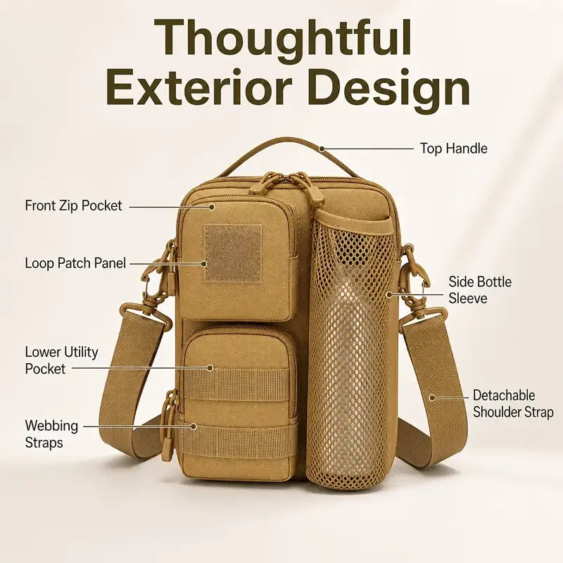 Oxford Cloth Tactical Sling Water Bottle Pouch Men, Waterproof Nylon EDC Crossbody Bag, Lightweight Outdoor Cycling Shoulder Pack/khaki — image 5