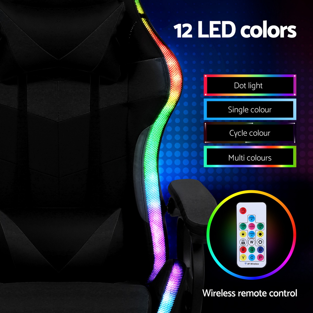 Artiss Gaming Office Chair 12 RGB LED Massage Computer Work Seat Footrest Black โ image 6