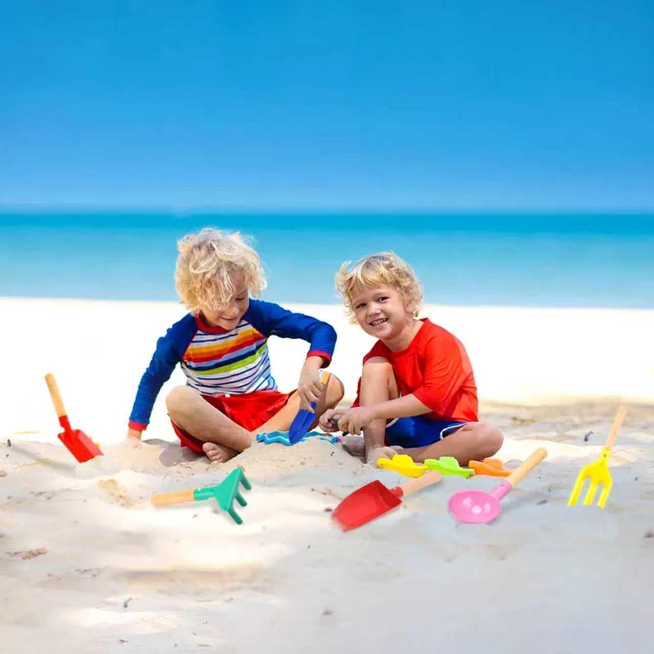 6 Pack Metal Beach Sand Toys for Kids, Wooden-Handled Shovel, Rake, Trowel and Scoop Set for Beach, Garden and Snow Play, Multicolour, 20 cm โ image 5