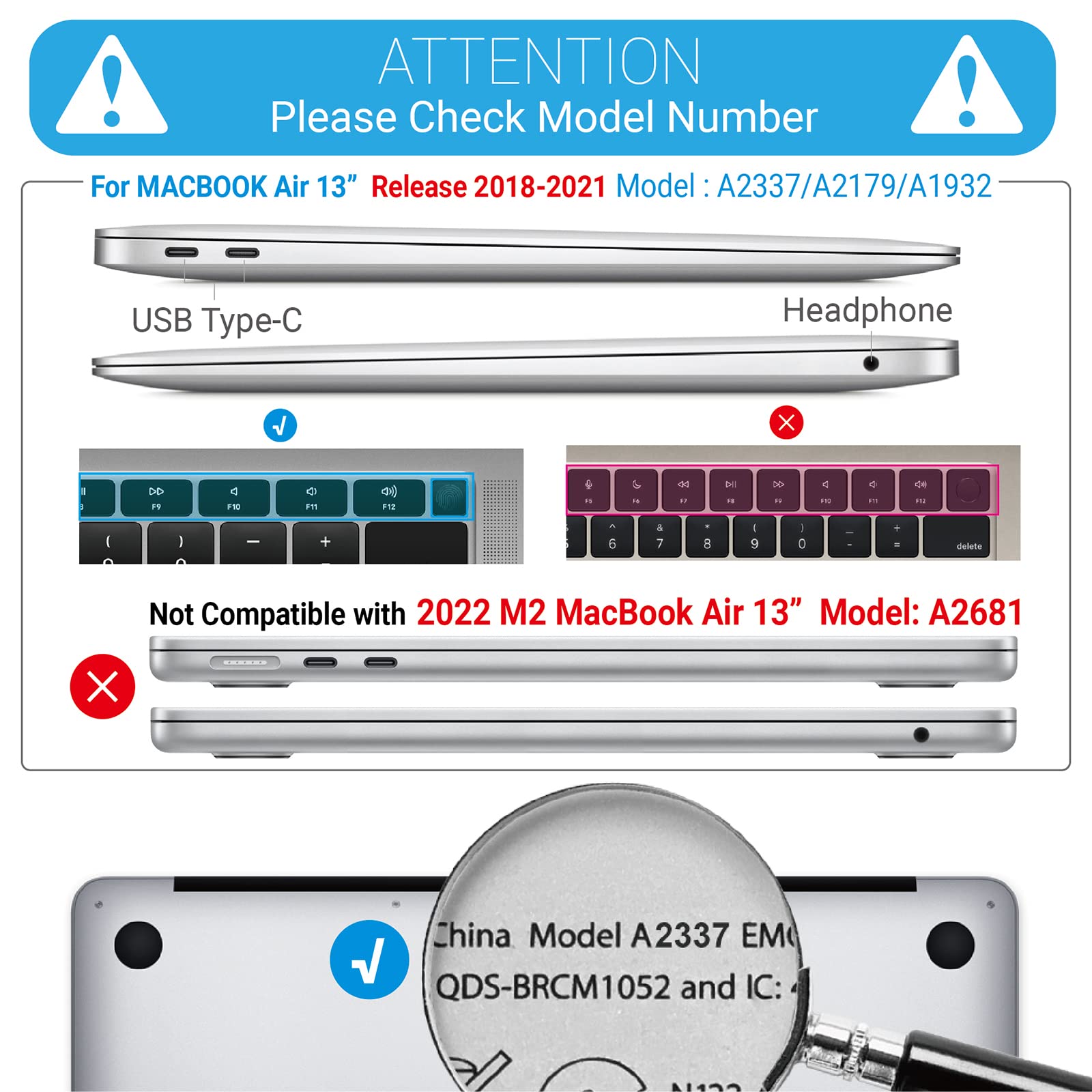 Suitable for MacBook Air 13 Inch Case 2022 2021 2020 2019 2018, A1932, A2179, A2337 Shell Case Keyboard Cover lavender Grey โ image 4