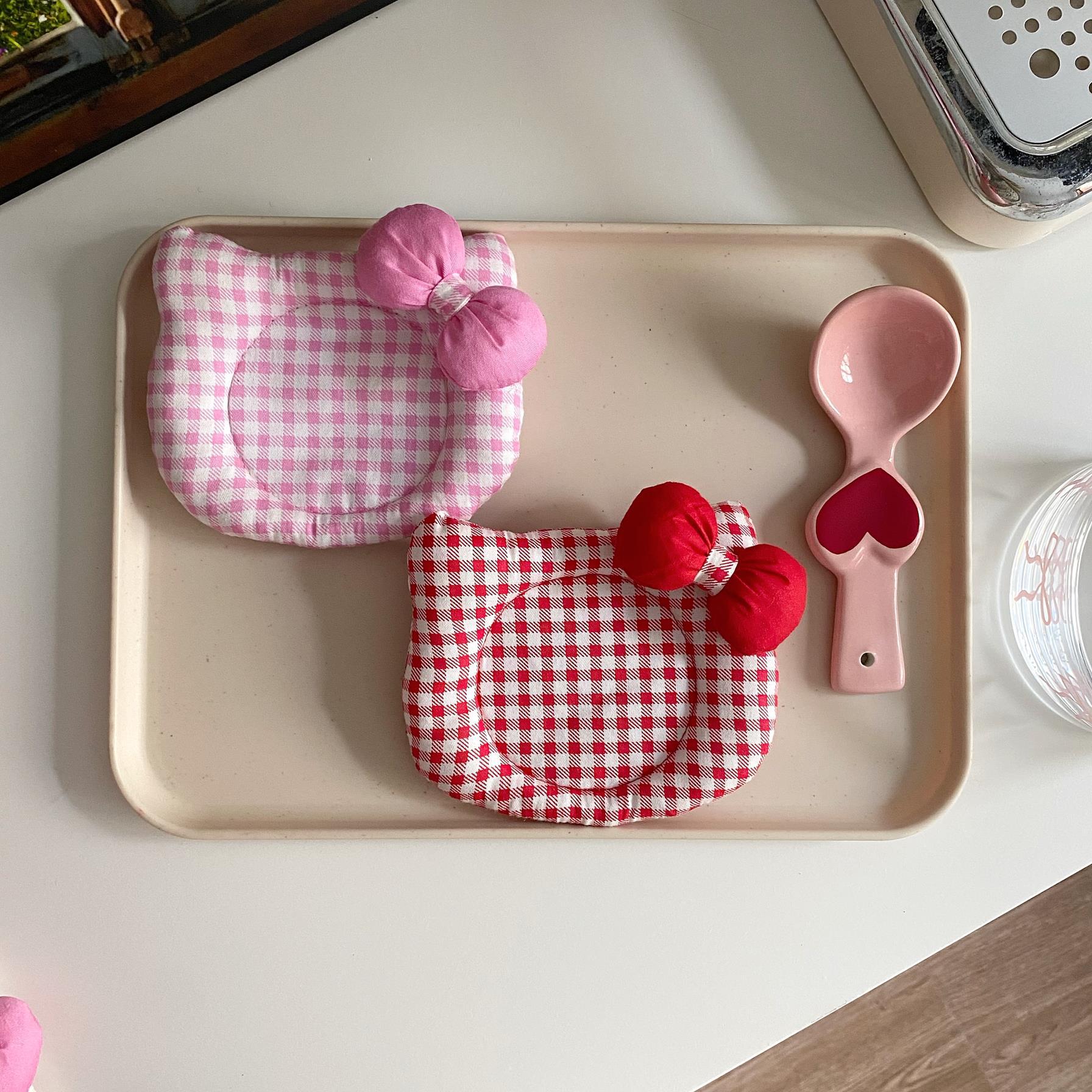 Korean INS Kitty Quilt Insulation Pad, Cute Fabric Kitchen Mat, Desktop Decoration (Pink plaid) โ image 2
