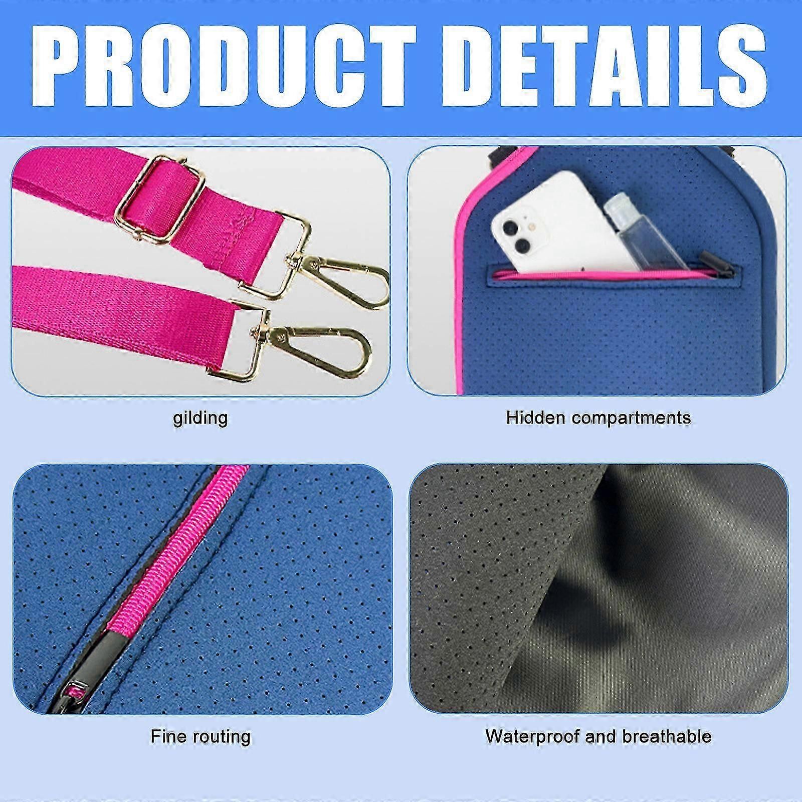 Pickleball Bag Neoprene Crossbody Sling Bag with Adjustable Shoulder Strap Sports Equipment Storage Bag - Dark Pink — image 4