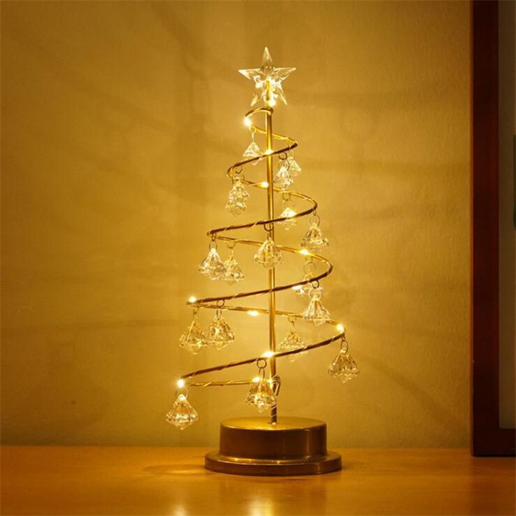 Gold Iron Spiral Crystal Christmas Tree Lamp - Elegant Battery Operated Tabletop Night Light & Ambient Accent LED for Bedroom, Living Room, Birthday & Holiday โ image 3