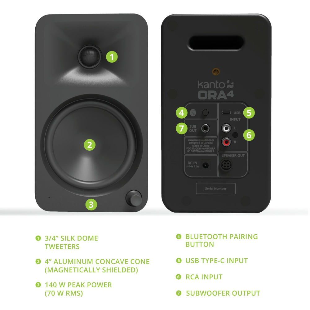 Kanto ORA4 140W Powered Reference Speakers with USB-C Input and Bluetooth - Black, Pair — image 2