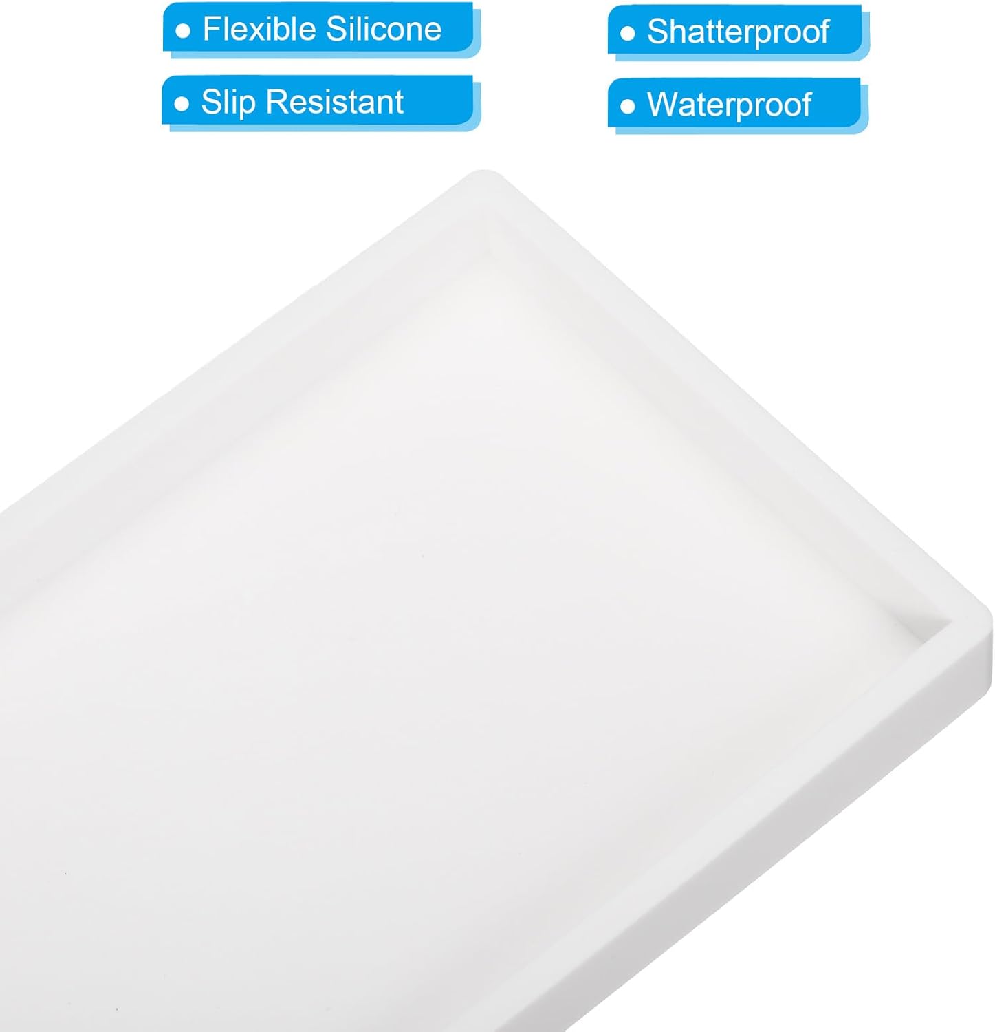Silicone Bathroom Tray, 12" x 5" Soap Dispenser Tray Jewelry Organizer Dish for Restroom, Dresser, Kitchen Sink Jewelry, Coin, Key, Pure White 11.8" 4.9" 0.8" — image 4
