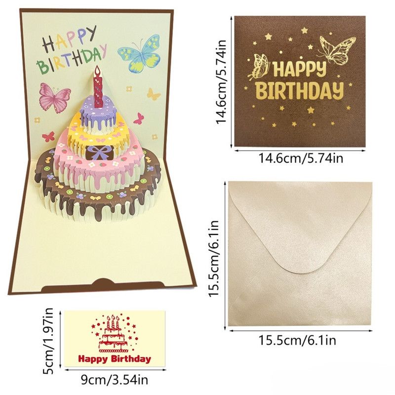 6-Pack Up Butterfly Birthday Cake Greeting Cards, Handmade Paper Gift Cards—Yellow — image 3
