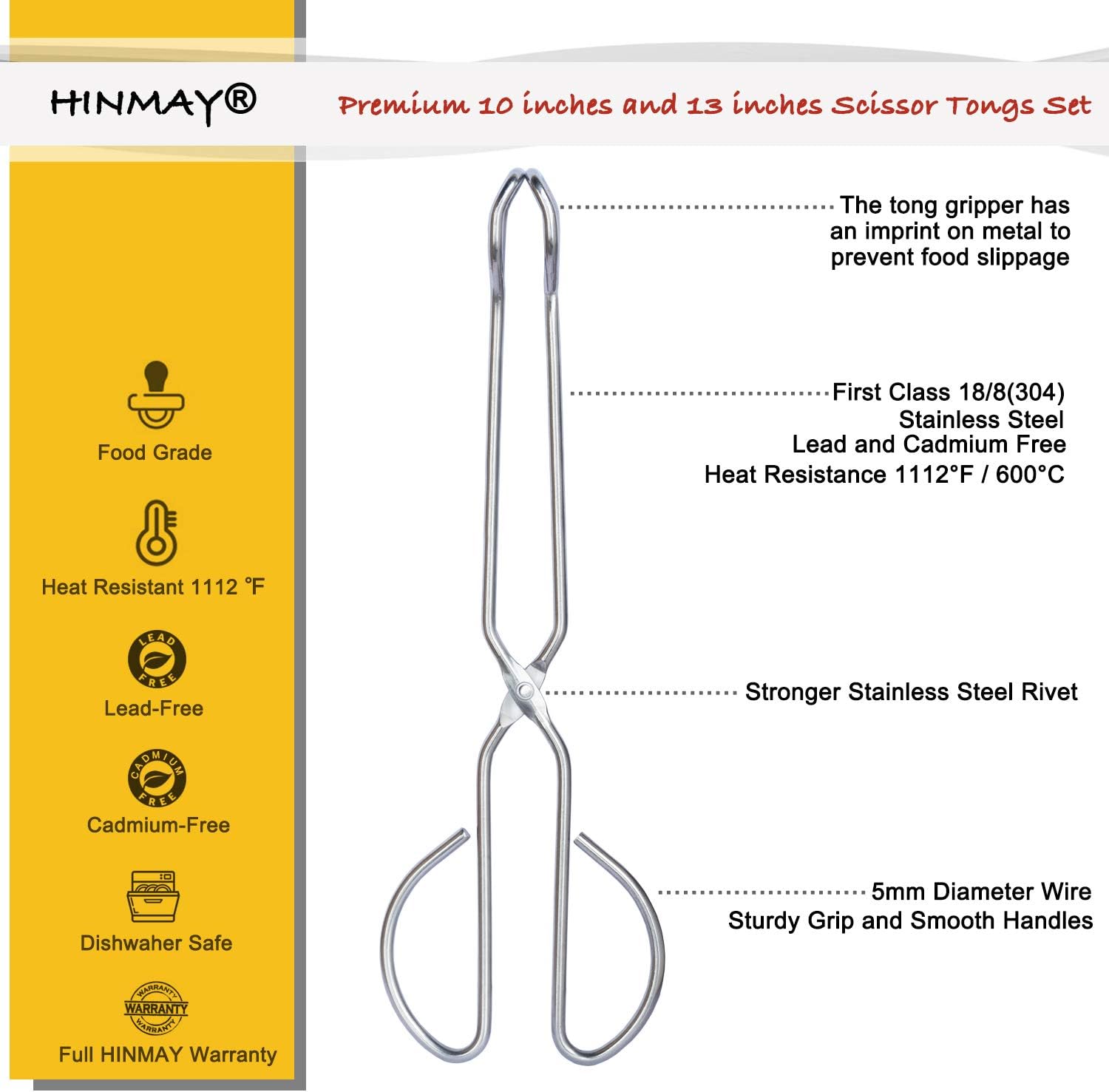 Stainless Steel Kitchen Scissor Tongs Set, 2-Piece (10/13 Inch) for Cooking, Grilling, Serving, and Barbecue — image 2