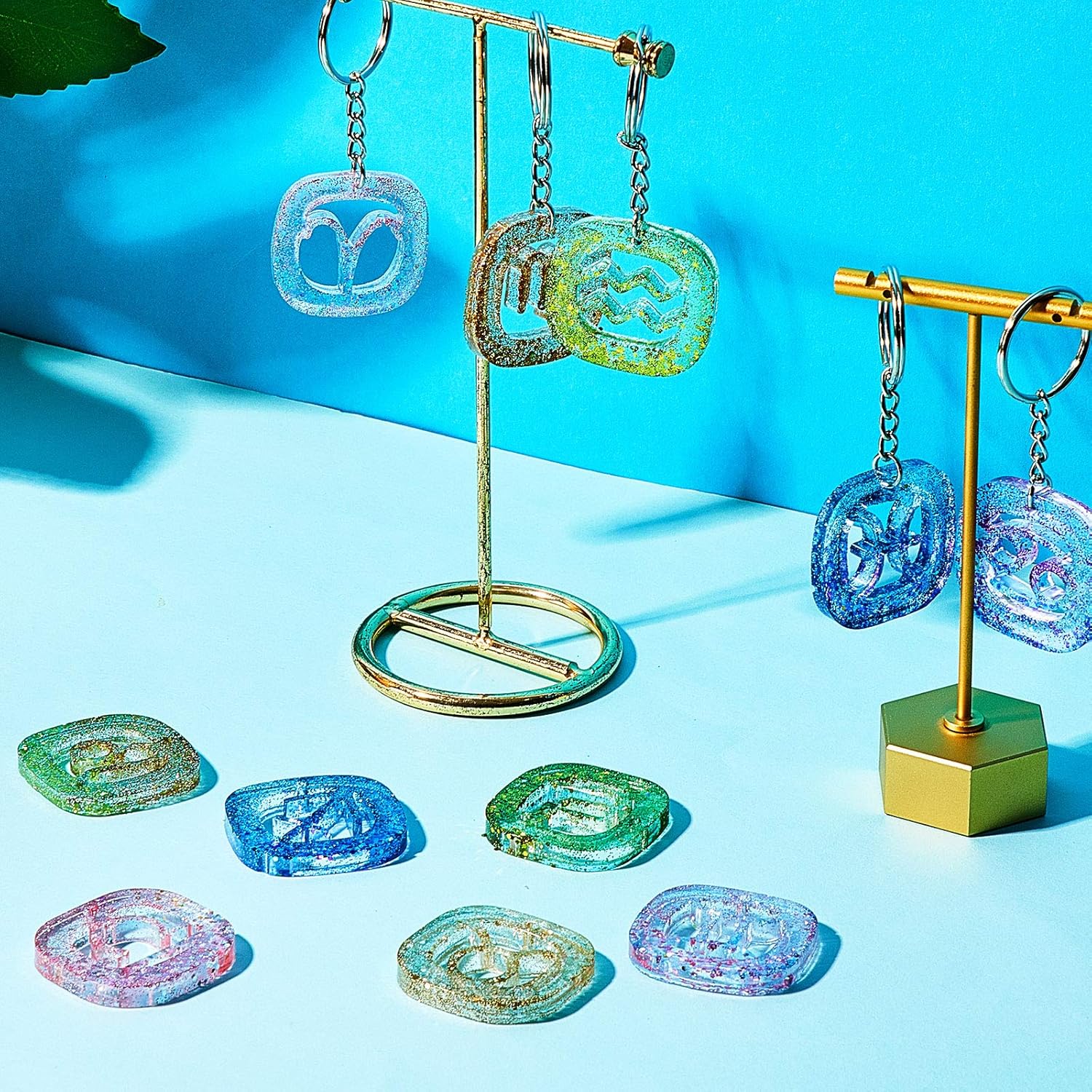 3 Pieces Zodiac Signs Keychain Resin Molds Silicone with Hole Constellation Sign Pendant Silicone Epoxy UV Resin Mold for DIY Keychain Pendant Jewelry Making — image 3