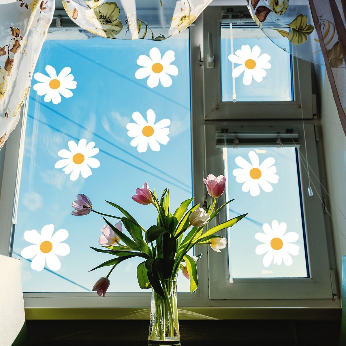 8 Sheets Daisy Wall Decals Boho Flower Wall Stickers Cute Kids Girls Room Decor Peel and Stick Floral Decals Toddler Playroom — image 3