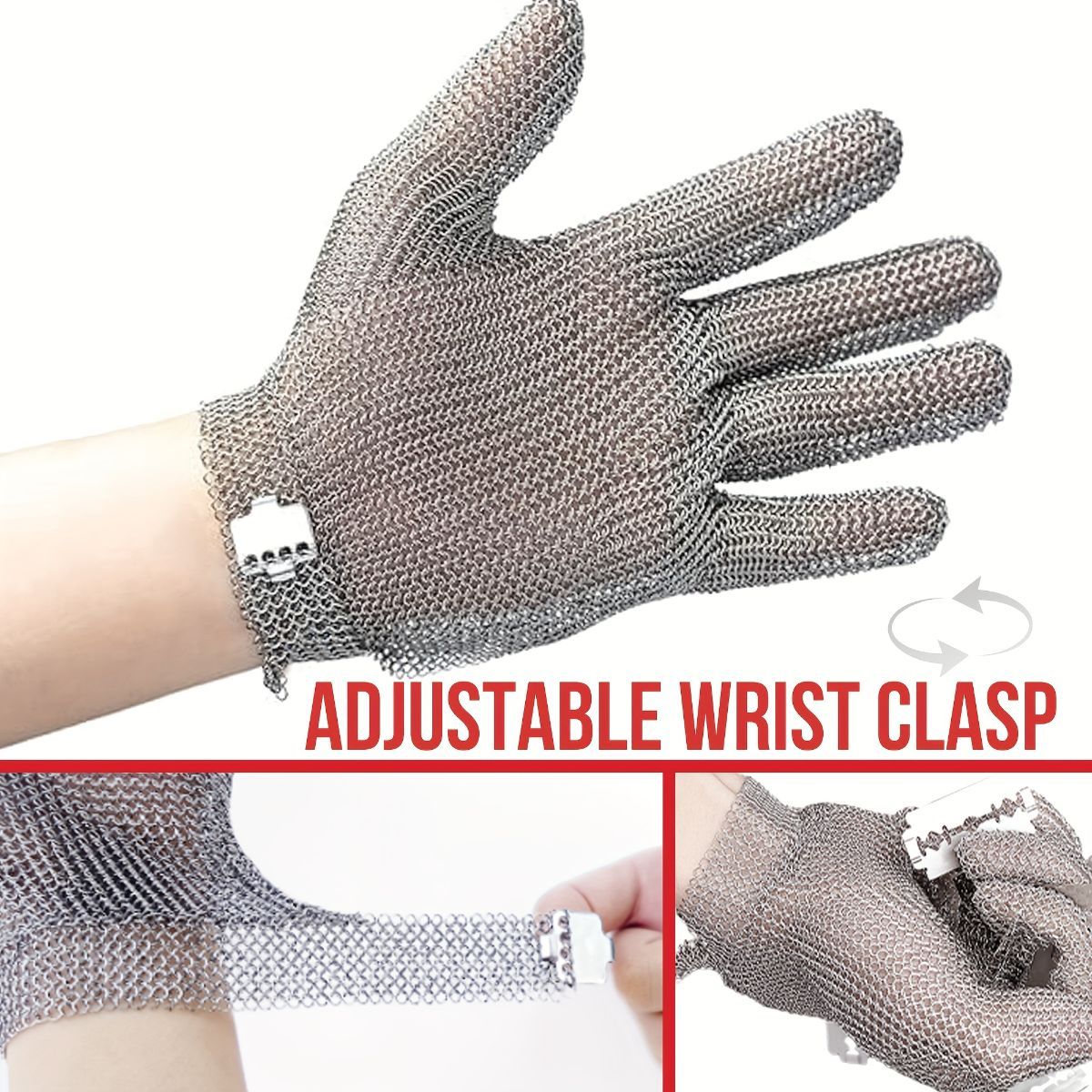 cut-resistant glove, stainless steel chainmail glove, industrial hand protection, adjustable safety glove, meat cutting glove, glass handling glove, Australia — image 6