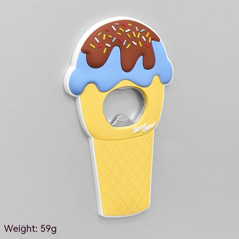 3PCS Refrigerator Magnet Silicone Metal Bottle Opener for Coke Bartender Kitchen Barware Metal Novelty Cute Fun Shape (Ice Cream) — image 4