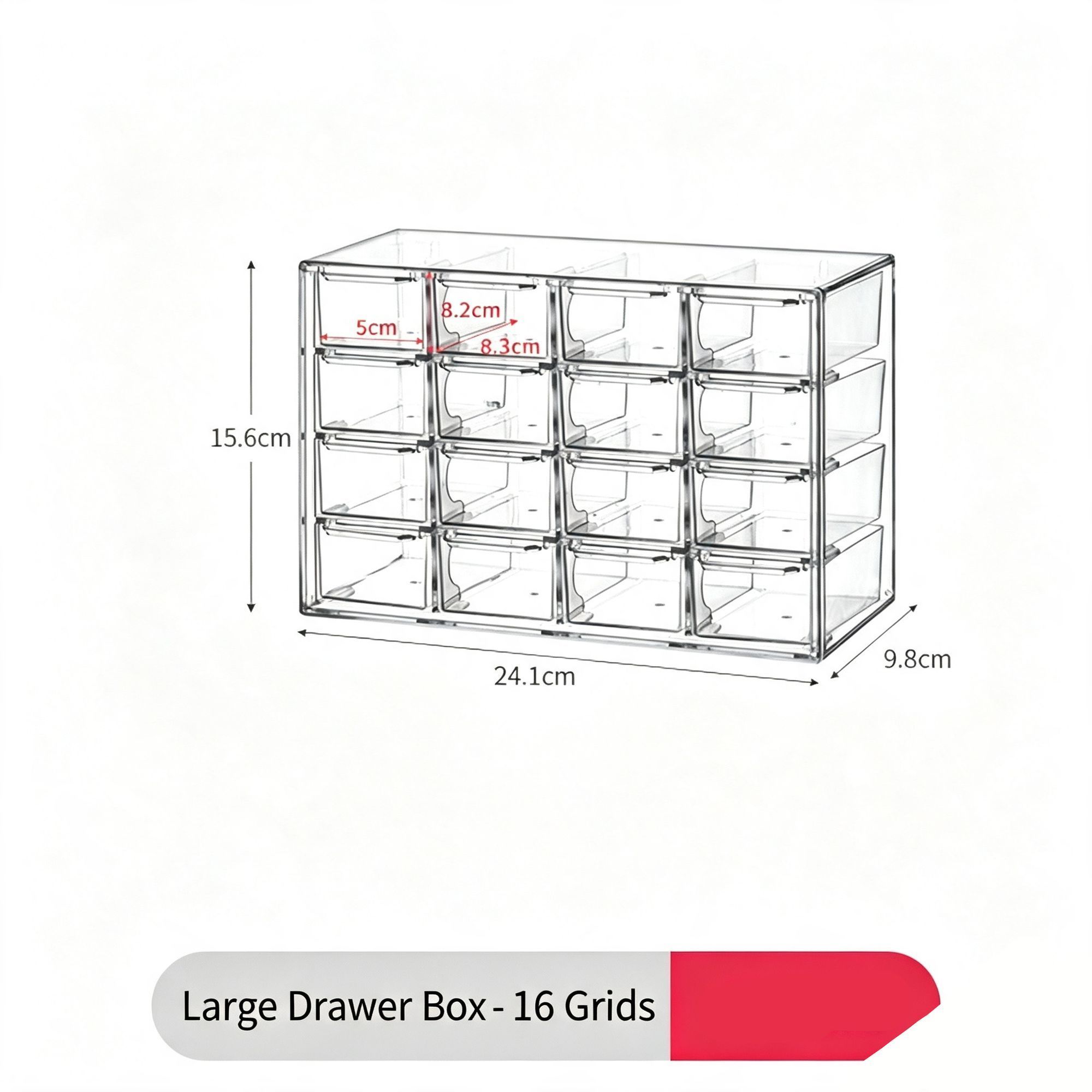 Clear 16 Grid Large Cosmetic Storage Box, Multi-Grid Acrylic Vanity Organiser