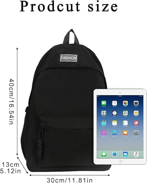 Waterproof School Backpack for Travel, Unisex Solid Color, Black — image 2