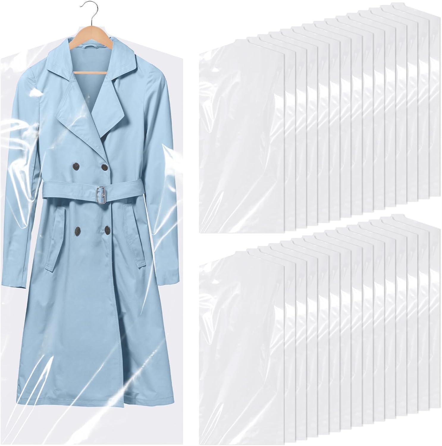 30 Pack Clear Garment Bags, 23.6 × 59.1 Inch Plastic Garment Bags Dustproof, Long Clothes Covers, Waterproof Suit Cover Bag, Moth Proof Coat Bag for Shirts