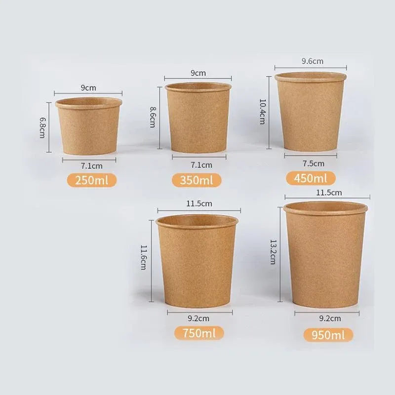 250x Biodegradable Kraft Paper Soup Bucket with Lid Takeaway Tubs Cups - 450ML (16OZ) โ image 5