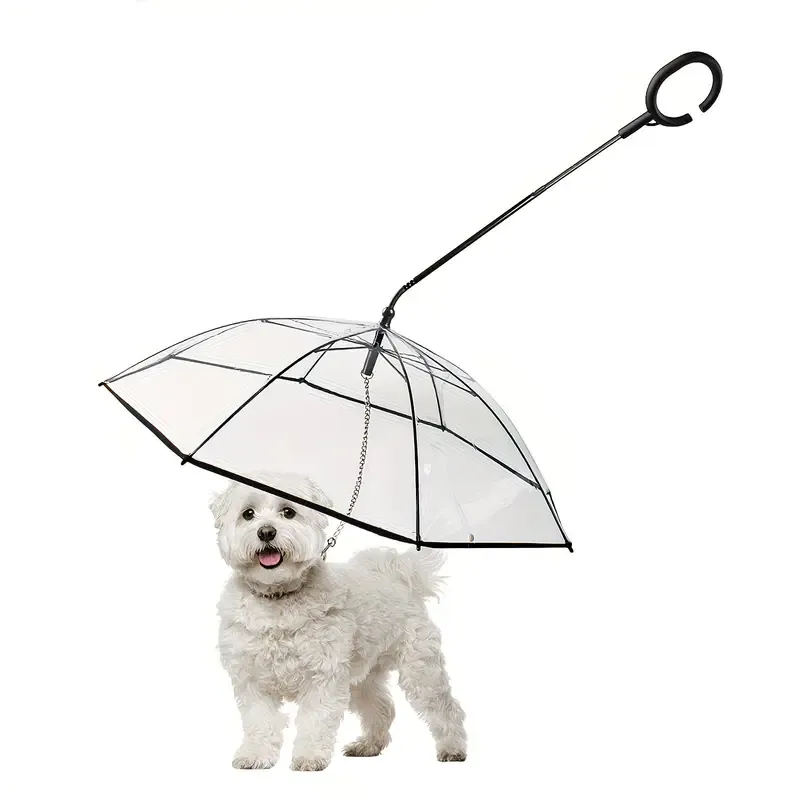 Bendable transparent pet umbrella with leash chain, rain or shine, one umbrella for outdoor pet walks — image 4