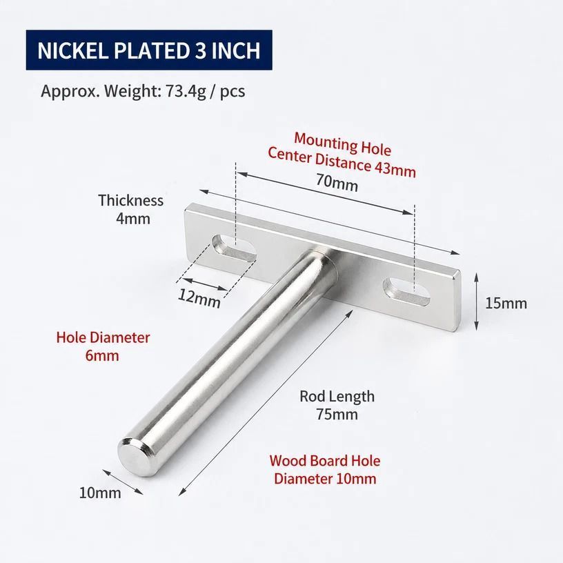 3" Nickel Hidden T Shelf Bracket 2Pcs w/ 5x60&5x80 Screws — image 2