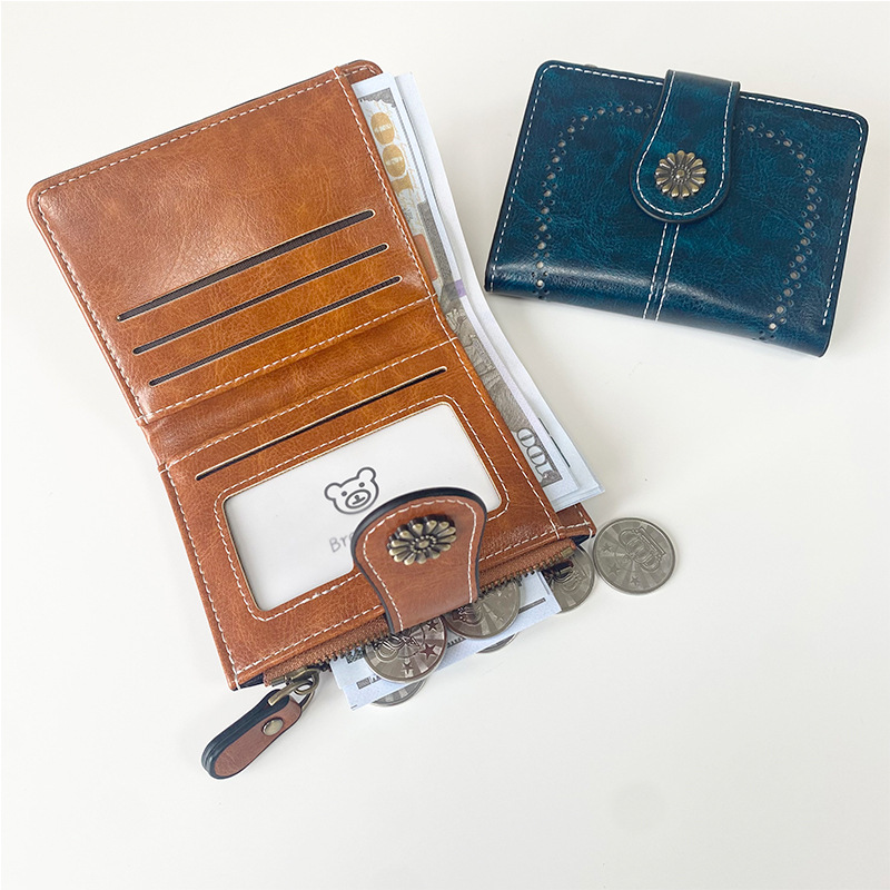 Brown Vintage PU Leather Women's Short Wallet - Elegant Zipper Coin Pocket Multi-Function Card Holder โ image 4