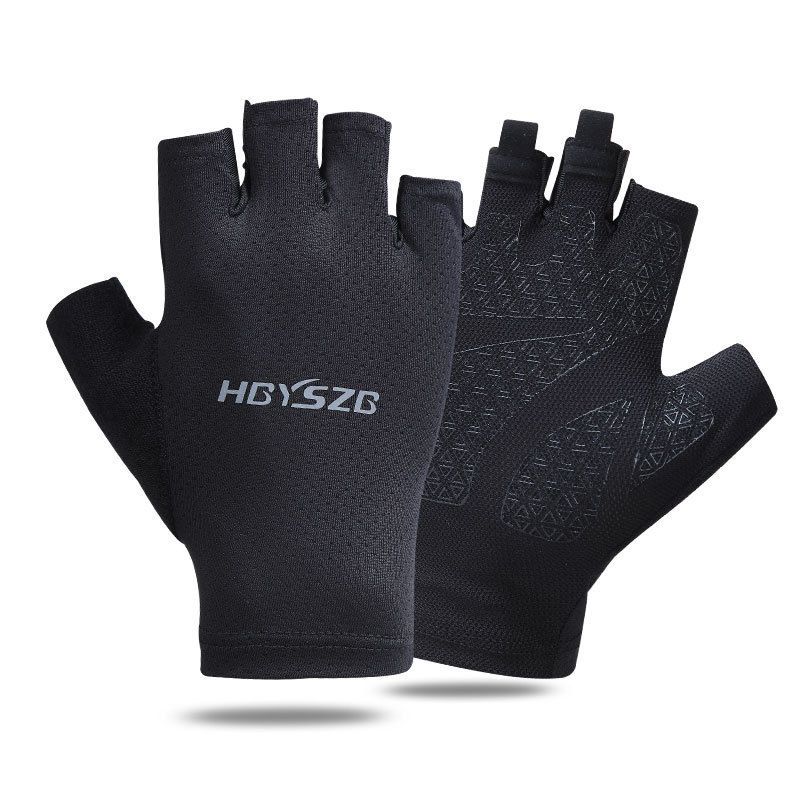 Ice Silk Half Finger Cycling Gloves for Men Women Ice Silk half finger open smile Black L