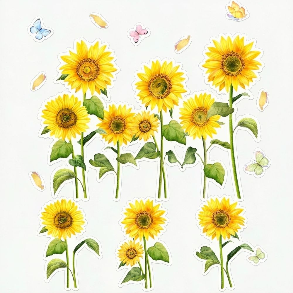 Dazzling Sunflower Window Cling Stickers Reflective Sunflower Window Stickers Double-Side Sunflower Butterfly Window Stickers