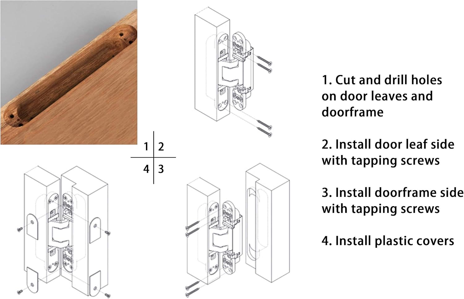 6inch Hidden Door Hinges Invisible Hinges Concealed Hinges Zinc Alloy 180 Degree Swing Hinge 3 Way Adjustable Butt Hinge 6 x 2.5 x 1 inch (Silver Pack of 3) — image 6