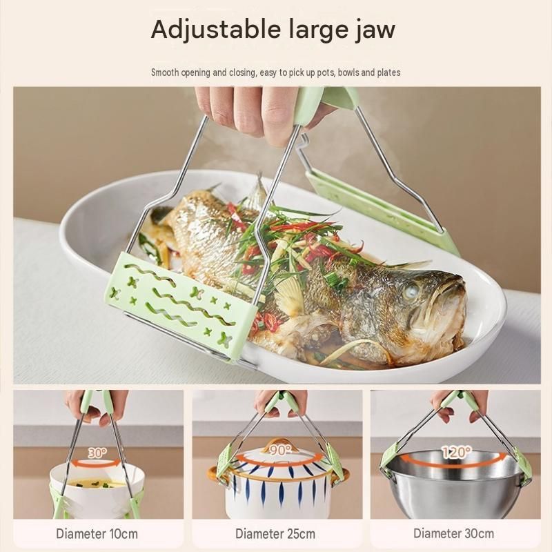 Crocodile shape Kitchen Heat Resistant Set - Adjustable Stainless Steel Plate Lifter and Silicone Oven Mitts - Non-Slip Anti-Scald Dish Grip for Steamer and — image 3
