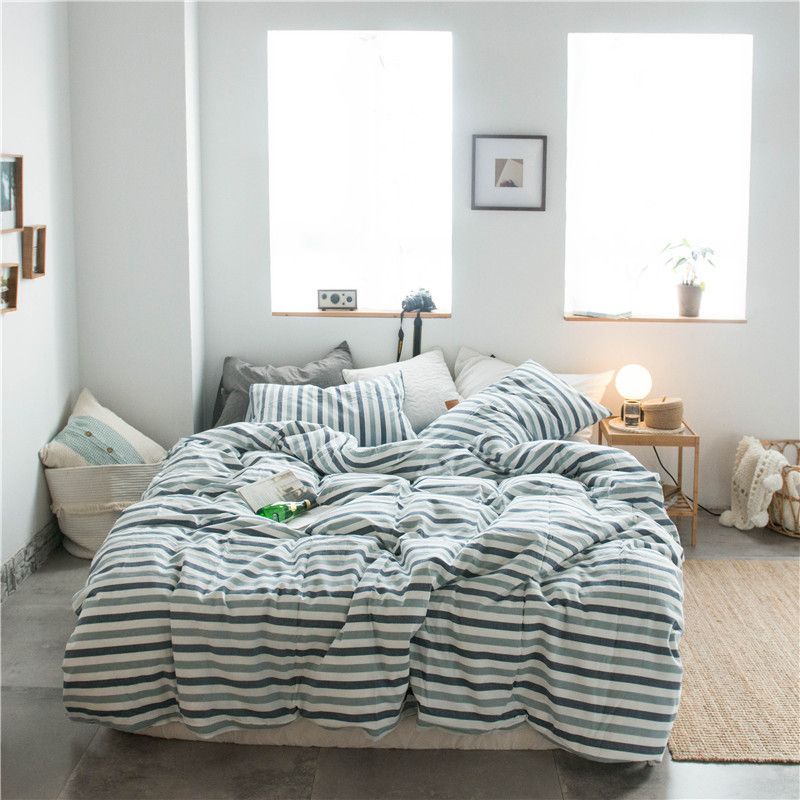 Cotton 4 Piece Set Modern Minimalist White Bed sheet kit_1.5m bed-quilt cover 200 × 230cm (four-piece set)